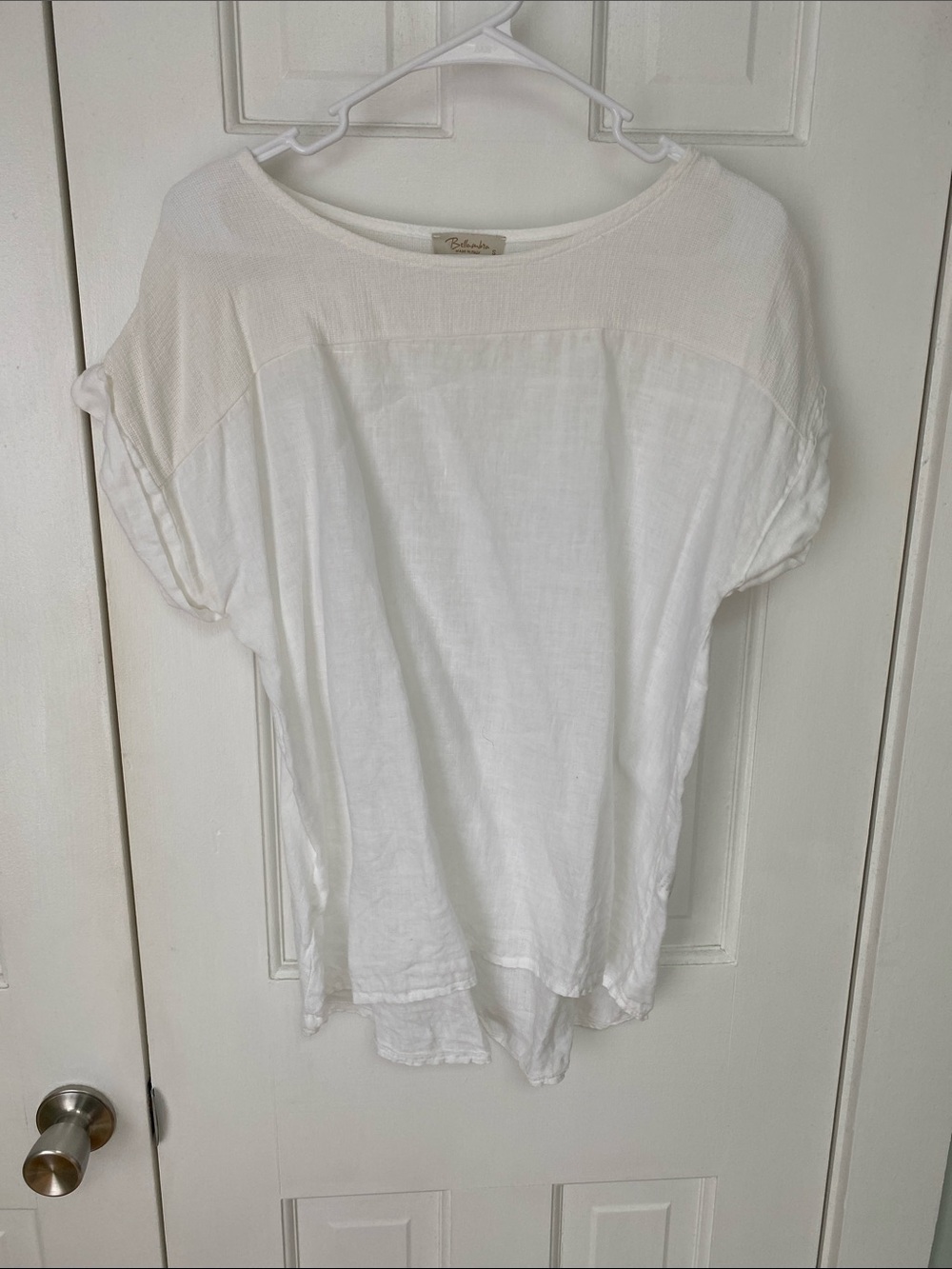 White Short Sleeve Linen Blend Top